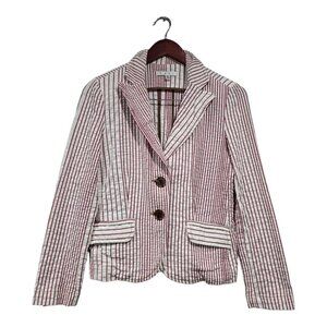 Cabi Women's Captains Blazer Jacket Fitted Red White Stripe Cotton Collared Sz 2